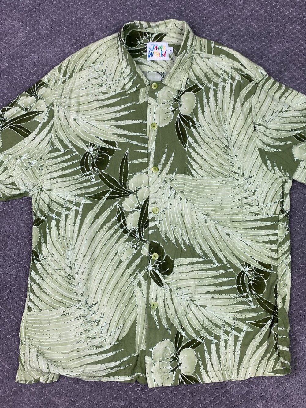 Vintage Jams World Hawaiian Shirt Mens Large Palm Delight Green Floral tropical
